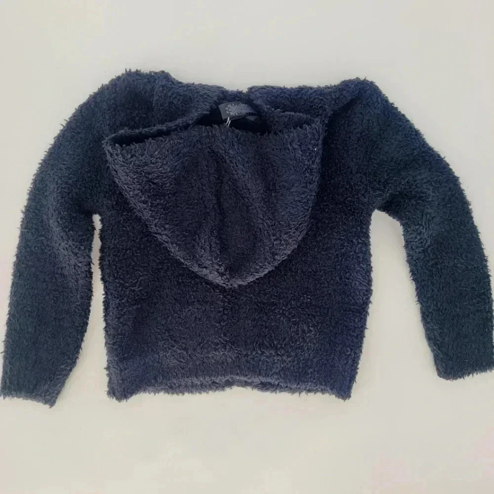 NWT Skims fuzzy Kids Cozy Full Zip Hoodie Jacket in Onyx Unisex Kids Sz 2T/3T